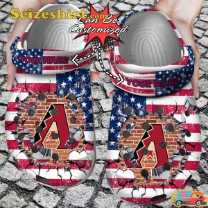 Baseball Personalized Arizona Adiamondbacks American Flag Breaking Wall Comfort Clogs