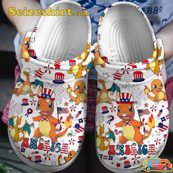 Charizard Pokemon Cartoon American Flag Patriot Comfort Clogs