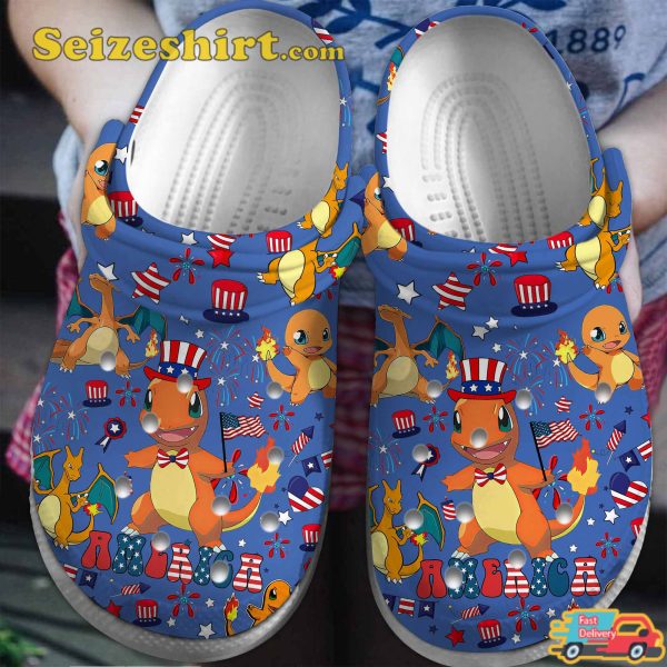 Charizard Pokemon Cartoon American Flag Patriot Comfort Clogs