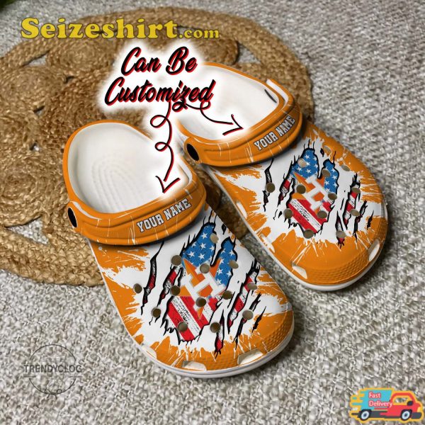 Footwearmerch Astros Personalized Hastros Baseball Ripped American Flag Clog Shoes