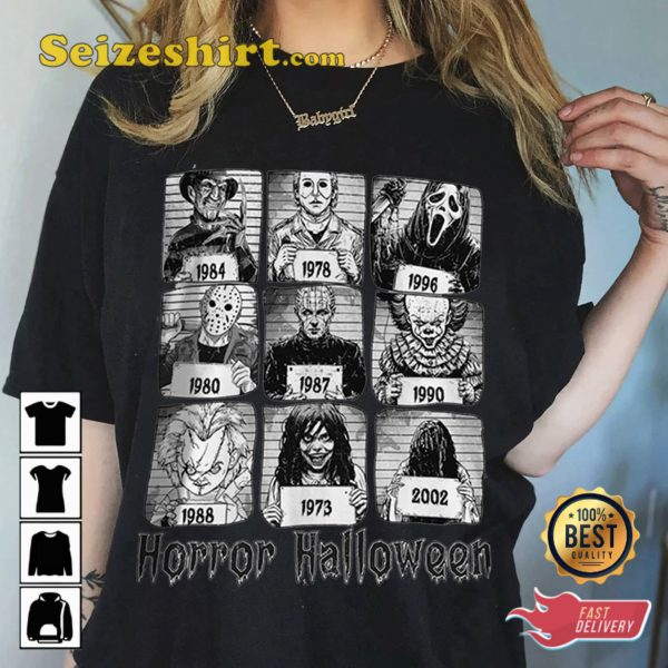 Halloween Horror Killers Mugshots Scary Spooky Halloween Costume T-Shirt