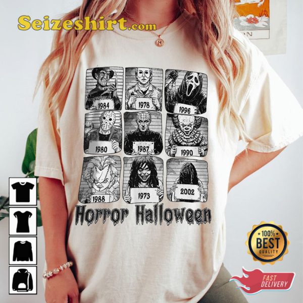 Halloween Horror Killers Mugshots Scary Spooky Halloween Costume T-Shirt