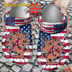 Personalized Abraves American Flag Atlanta Braves Brave the Diamond Tomahawk Chop Baseball Comfort Clogs