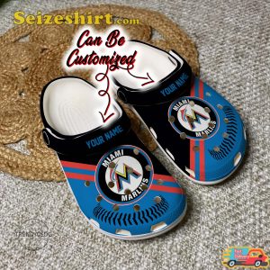 Personalized Custom Name Logo Team Miami Marlins Dive into Victory Ocean Wave Baseball Comfort Clogs