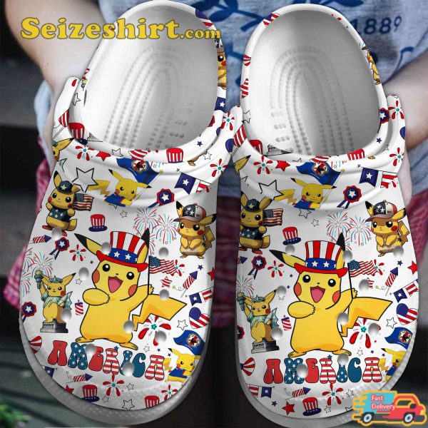 Pikachu Pokemon Cartoon American Flag Patriot Comfort Clogs