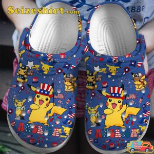 Pikachu Pokemon Cartoon American Flag Patriot Comfort Clogs