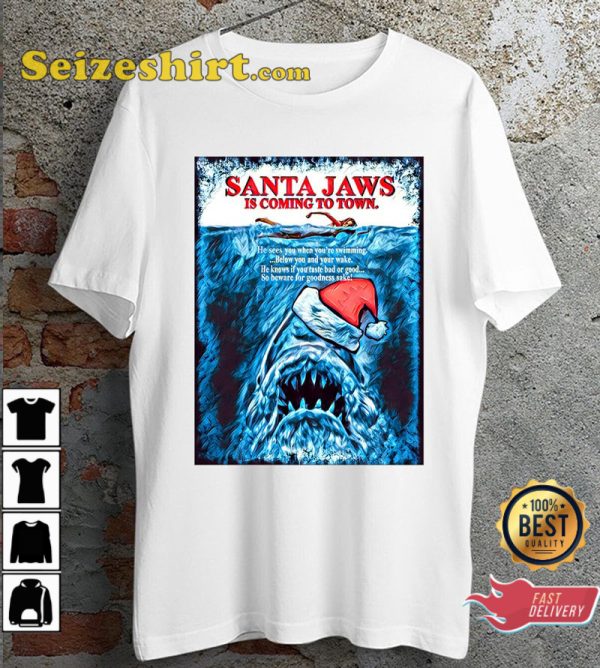 Santa Jaws Christmas Is Coming For You Xmax Scuba Diving Parody Unisex T-Shirt