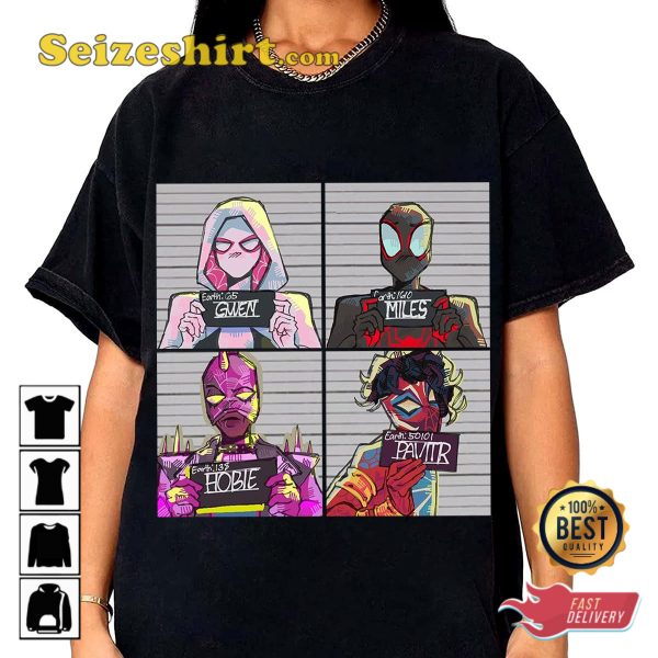 Spiderman Across The Spider-verse Spider Punk Indian Spider Miles Gwen Mugshot Unisex T-Shirt