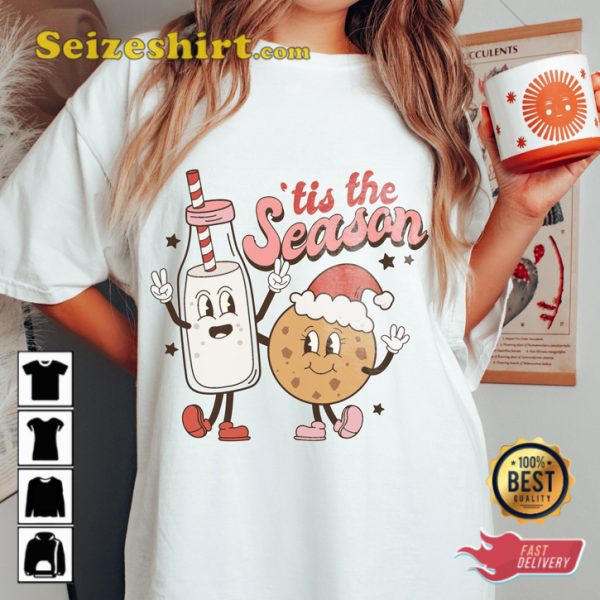 Trendy Milk And Cookies Tis The Season Retro Christmas T-shirt