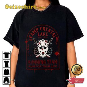 Vintage Camp Crystal Lake Friday The 13th Jason Horror Run For Your Life Spooky T-Shirt