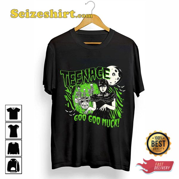 Wednesday And Skeleton Addams Family Goo Goo Muck Halloween Costume T-Shirt