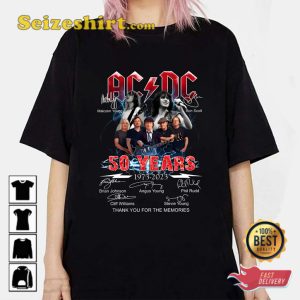 Acdc Band 1973-2023 Thank You For The Memories Signature 50th Anniversary T-Shirt