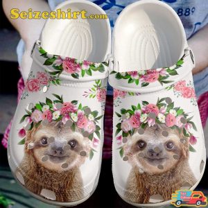 Beautiful Flower With Cute Sloth Crocs Clog Shoes