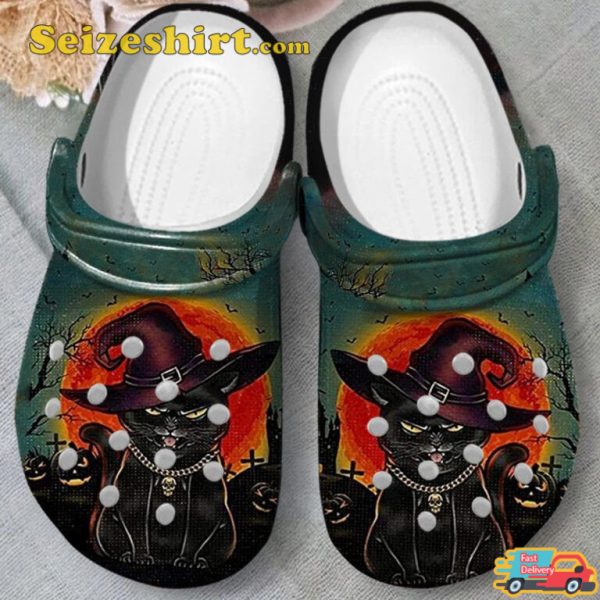 Black Cat At Night Shoes Clogs Halloween Gifts For Men Women Unisex