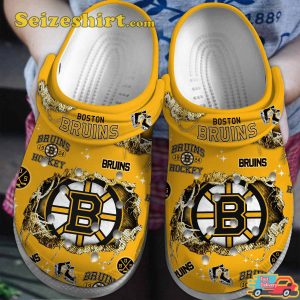 Boston Bruins Triumph in the Frozen Battle Hockey Ice Battle Comfort Clogs