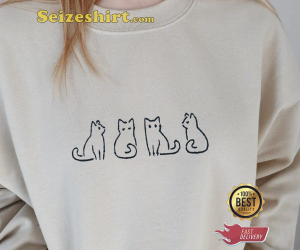 Catwalk Embroidered Cat Lovers Cute Vibes Sweatshirt