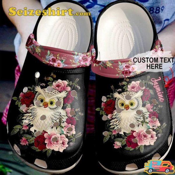 Crocband Owl Personalized Red Floral Clog Shoes