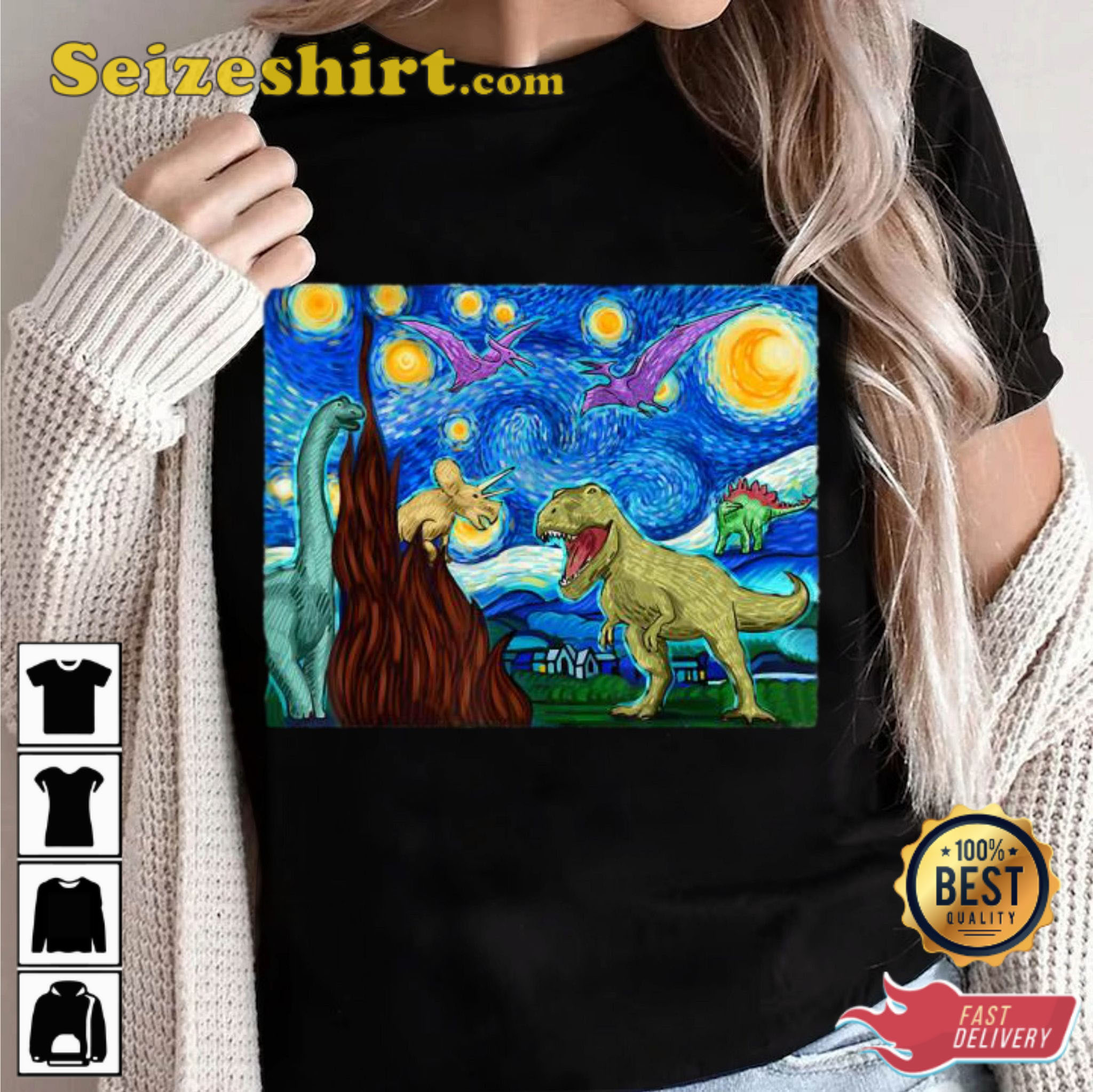 Dinosaurs Starry Night Funny Dinosaur Lover Internet Viral Trendy Sweatshirt