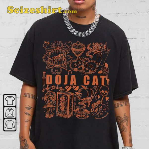 Doja Cat Doodle Lyric Albums Tattoo Art Tour 2023 Concert T-Shirt