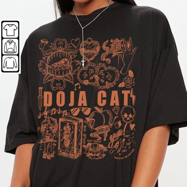 Doja Cat Doodle Lyric Albums Tattoo Art Tour 2023 Concert T-Shirt