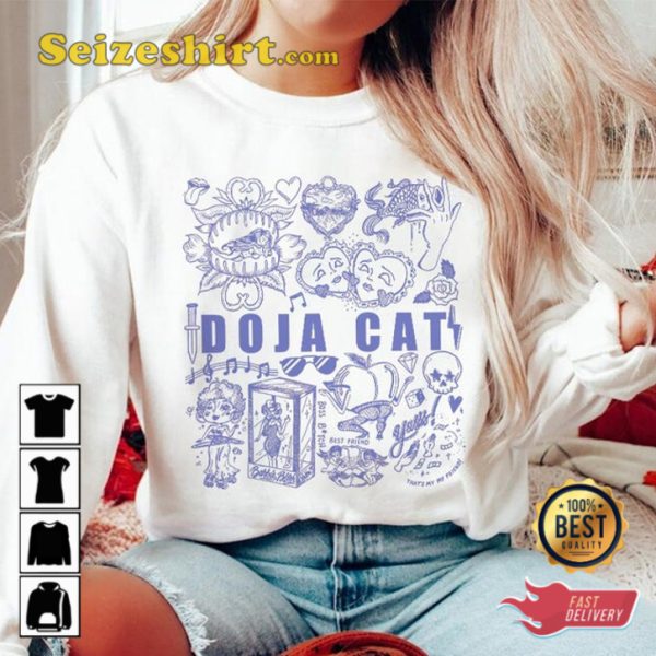 Doja Cat Doodle Lyric Albums Tattoo Art Tour 2023 Concert T-Shirt