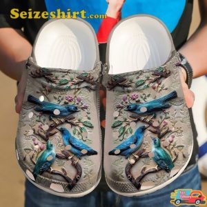 Floral Bird Blue Birds Classic Clogs Shoes