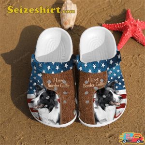 I Love Border Collie American Flag Clog Shoes