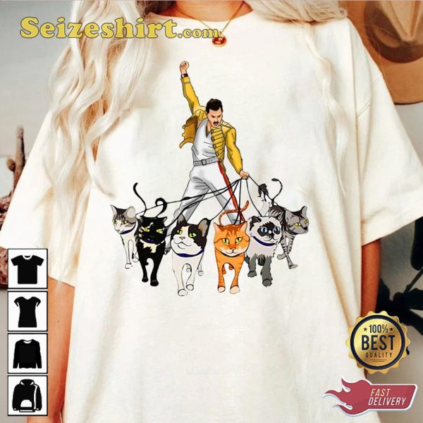 Legends and Their Little Kings Freddie Mercury Cat Crew T-Shirt