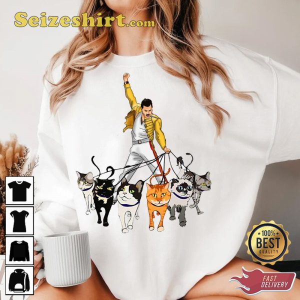 Legends and Their Little Kings Freddie Mercury Cat Crew T-Shirt