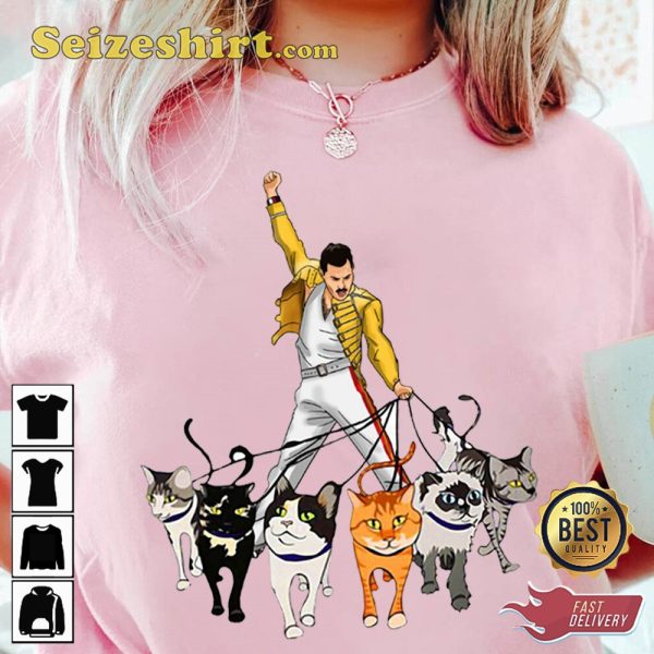 Legends and Their Little Kings Freddie Mercury Cat Crew T-Shirt