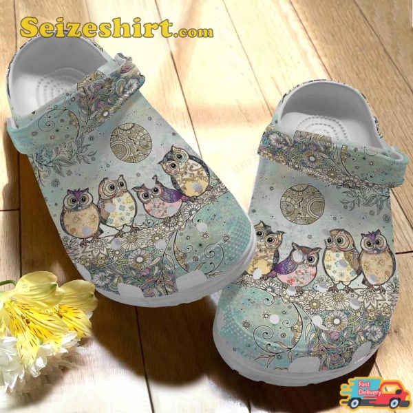 Owls And Flower Pattern Clogs Shoes Unisex Gifts For Birthday Thanksgiving Christmas