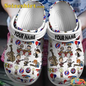 Peanuts Grateful Dead Snoopy Band Cartoon Music Comfort Clogs