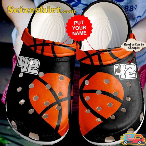 Personalized Basketball Heart Custom Number Baseball Enthusiast Comfort Clogs