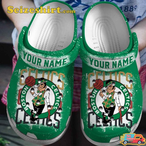 Personalized Boston Celtics Basketball Mascot Lucky The Leprechaun Comfort Clogs