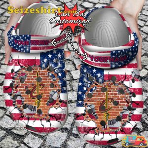 Personalized Ccavaliers American Flag Breaking Wall Cleveland Cavaliers Whatever It Takes Comfort Clogs
