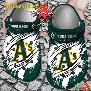 Personalized Ripped Claw Oakland Athletics Dominate the Diamond with Green Glory Baseball Comfort Clogs