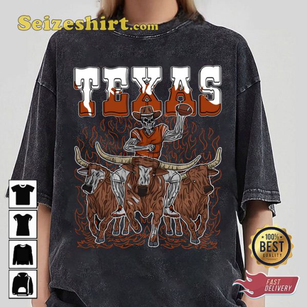 Texas Bulls Football Skeleton Vintage Bootleg Sportwear T-Shirt