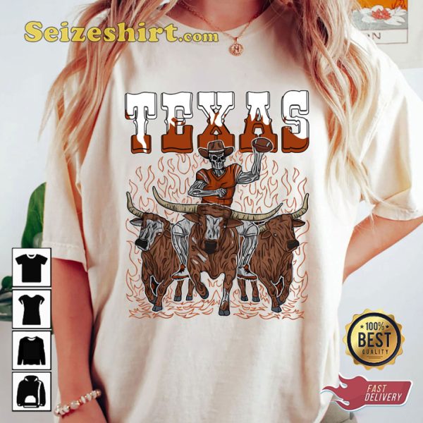 Texas Bulls Football Skeleton Vintage Bootleg Sportwear T-Shirt