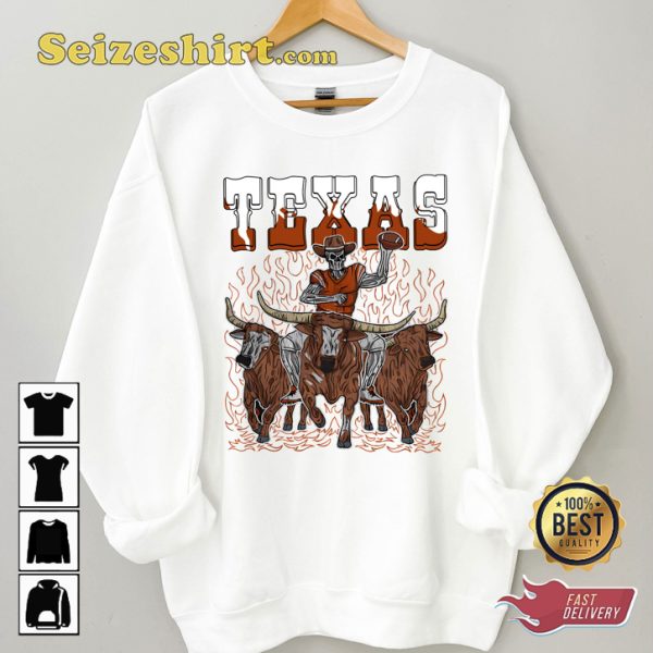 Texas Bulls Football Skeleton Vintage Bootleg Sportwear T-Shirt