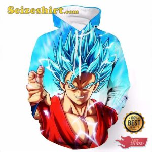 Angry Goku Super Saiyan God Blue Power Thunder Attack Ssgss Pocket Hoodie, Sweatshirt, T-shirt 3D