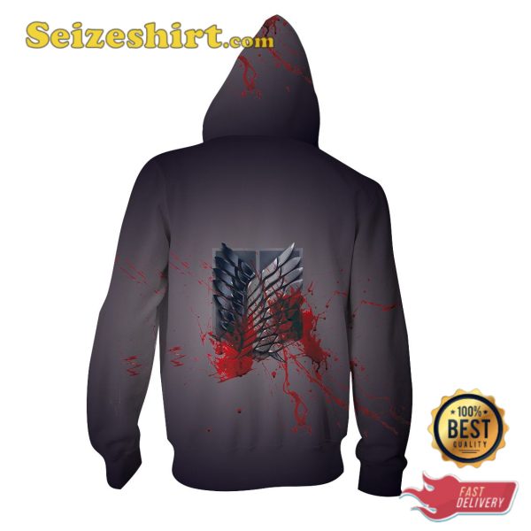 Aot Wall Titan Blood Stains Survey Corps Logo Gray Hoodie, Sweatshirt, T-shirt 3D