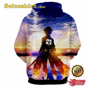 Attack On Titan Cool Back Pose Amazing Sunset Cadet Hoodie,Sweatshirt, T-shirt 3D