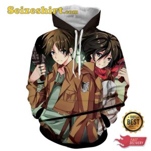 Attack On Titan Eren And Mikasa Lovely Fan Art 3d Print Hoodie, Sweatshirt