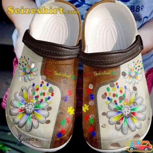 Autism Awareness Day Daisy Flower Accept Understand Love Puzzle Pieces Crocband Clogs