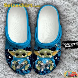 Baby Yoda Carolina Panthers Custom Name Crocband Clogs