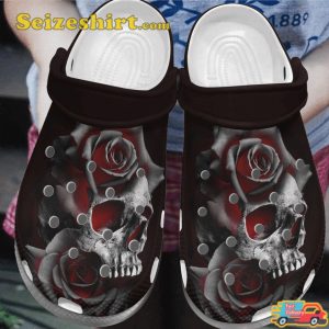 Burning Skull Rose Flower Tattoo Cool Gift Clogs Shoes