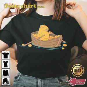 Captian Capy On Da Boat Funny Capybara Meme T-shirt