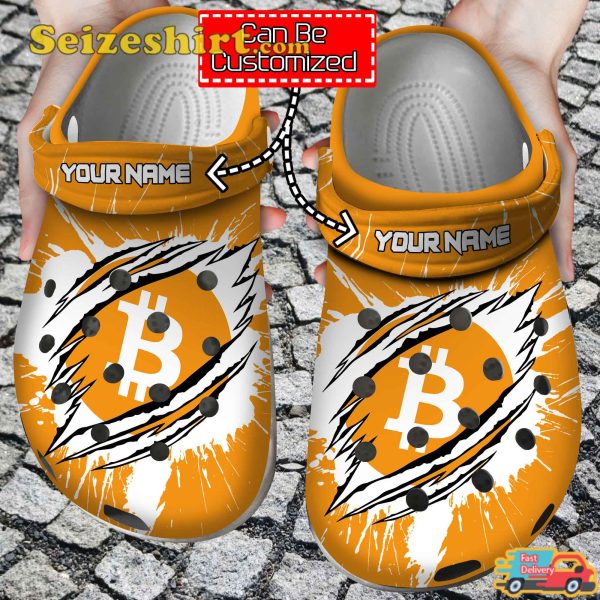 Crypto Personalized Btc Coin Ripped Through Clog Shoes