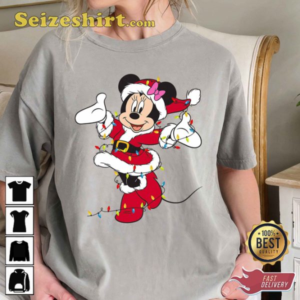 Disney Mickey And Minnie Mouse Santa Costume Christmas Lights Couple Shirt