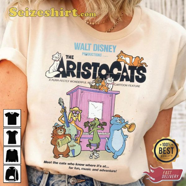 Disney The Aristocats Cats Playing Piano Cartoon T-Shirt